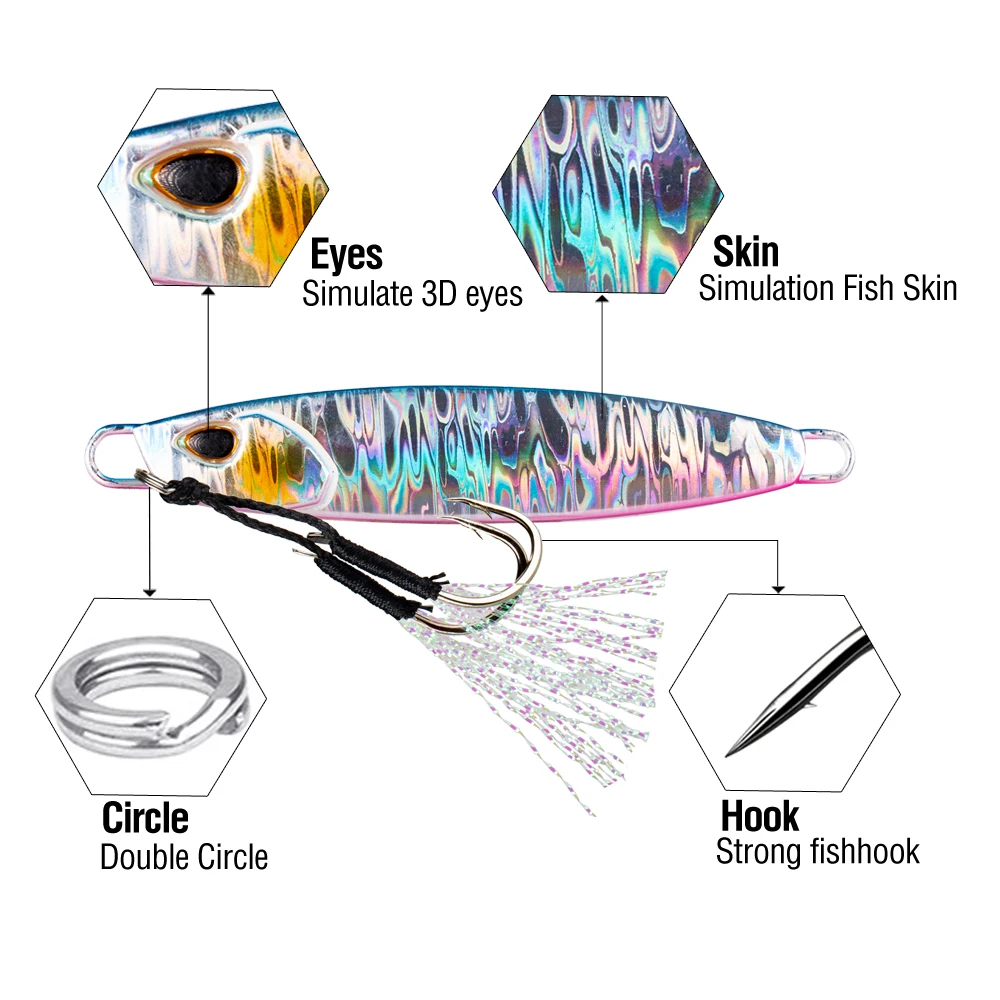 1Pc Leuchtende Metall Jigs Angeln Locken Sinking mit Assist Haken 40g/60g/80g/100g/150g Laser Jigging Casting Köder Künstliche Köder – Detail 5