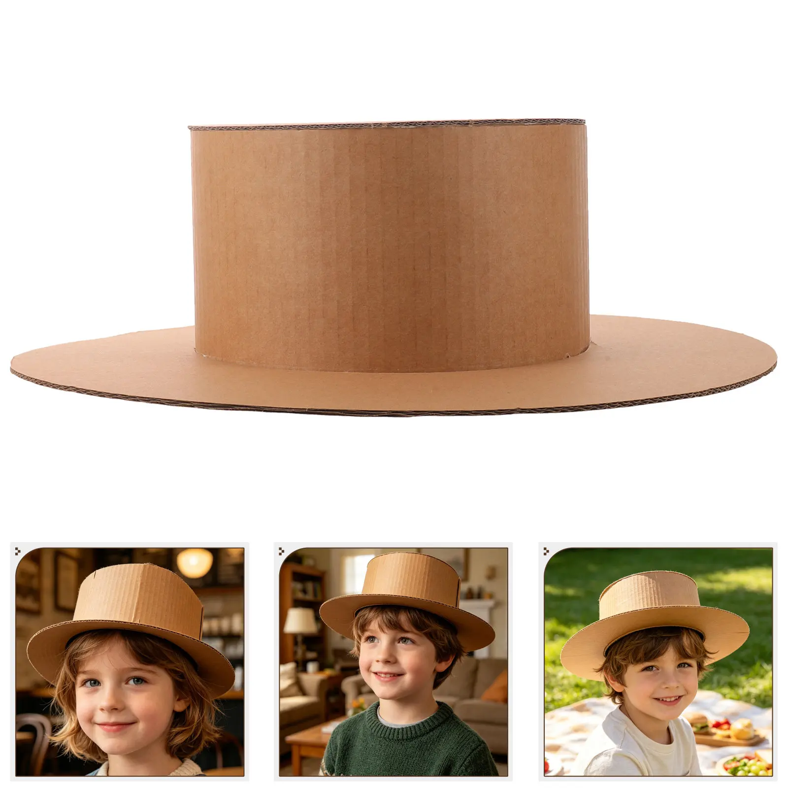2Pcs Unfinished DIY Craft Cardboard Top Hats Blank Wide Brim Paintable Paper Hats for Classroom Costume