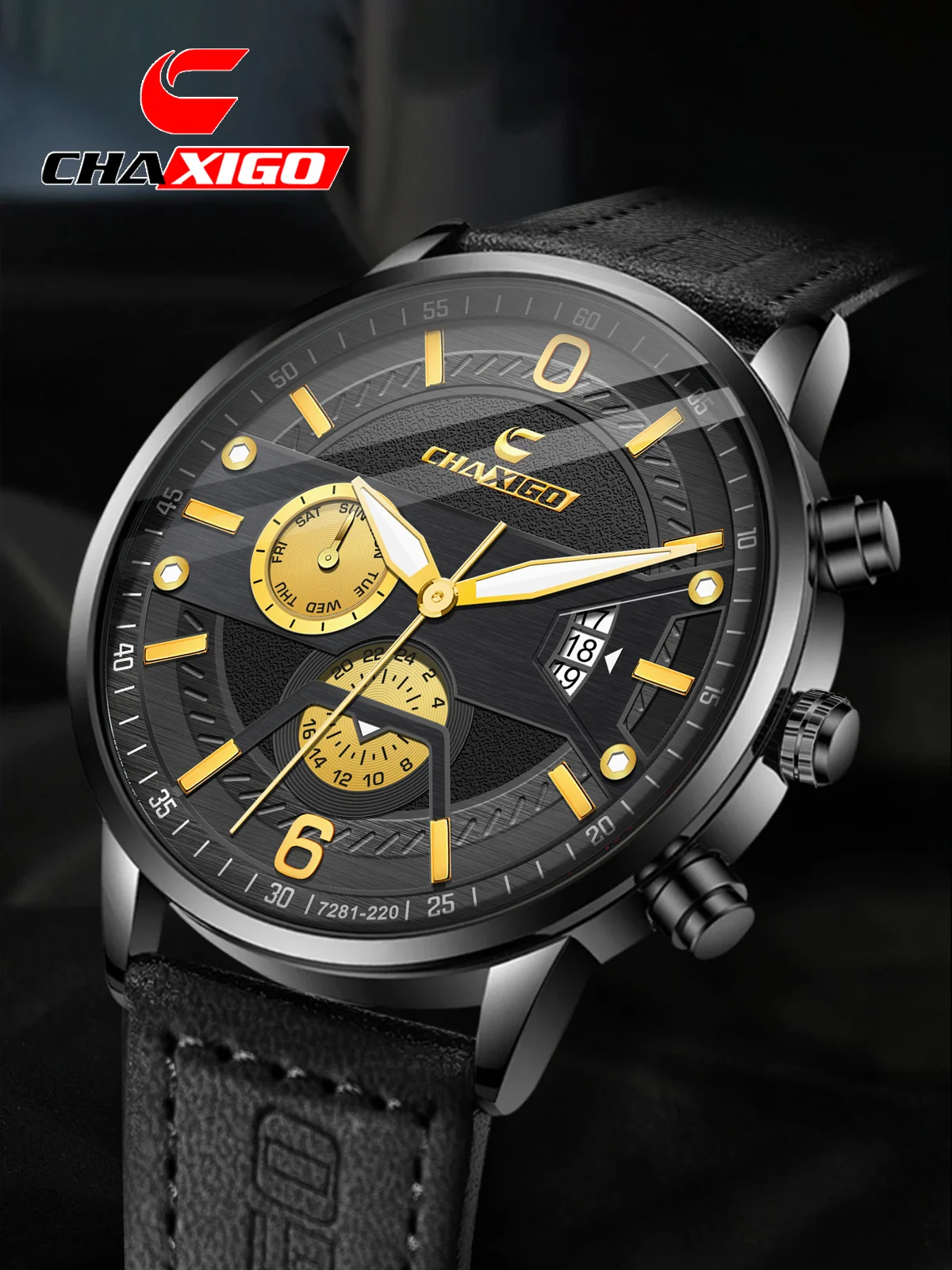 

CHAXIGO Men's Classic Fashion Watch Leather Strap Quartz Movement Ultra-thin Design Luminous Hands 3ATM Water Resistance