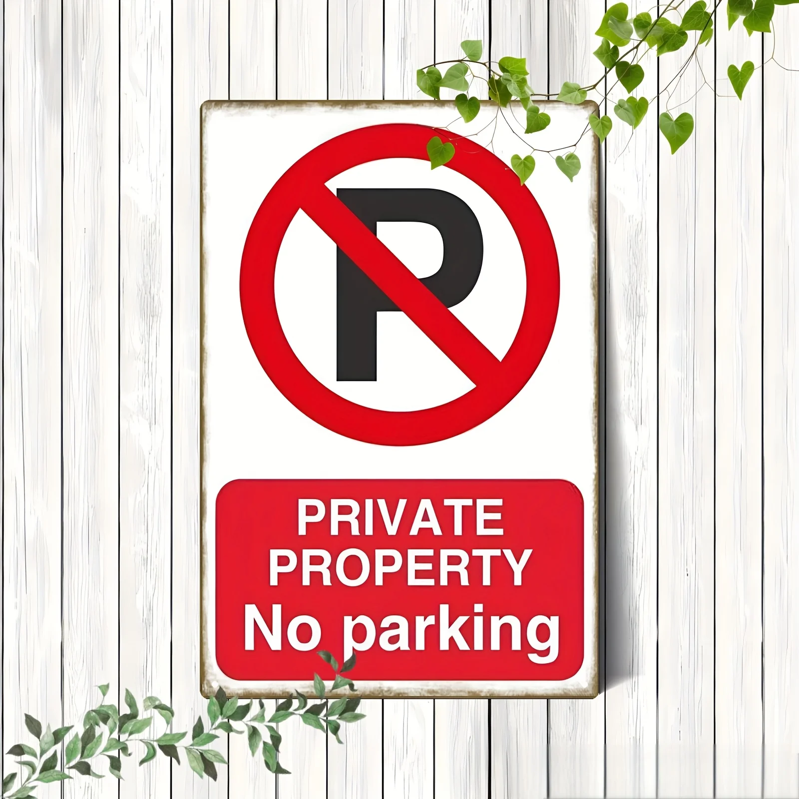 2D Flat, 2D Flat Plane, 1pc Iron No Parking Sign - Private Property No Parking P Symbol, White Background with Red Circle, Durab