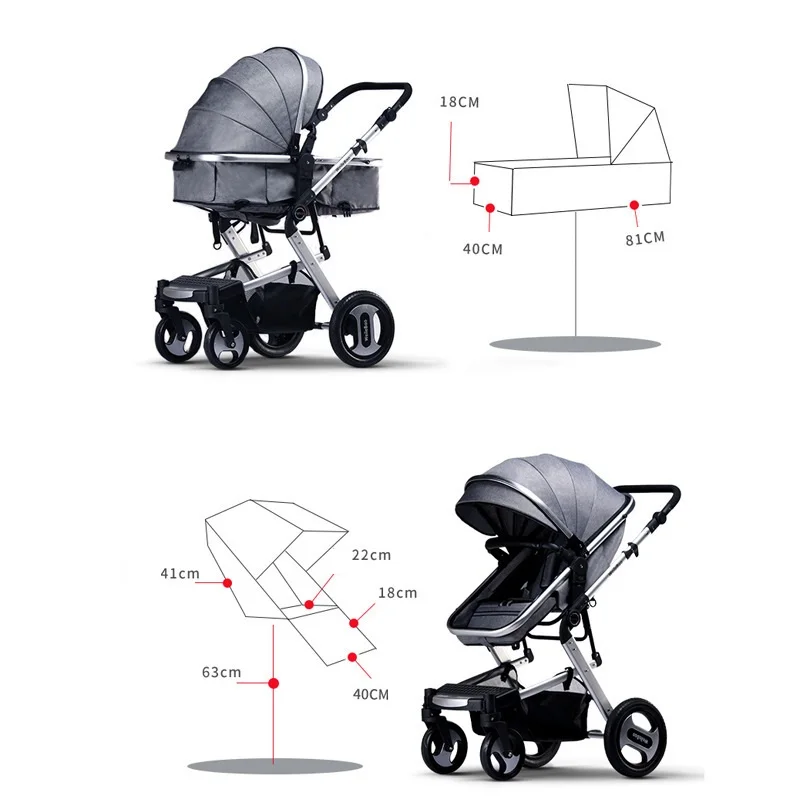 Poupée simple de haute qualité avec cadre en acier inoxydable, poussette, landau, poussettes, facile à plier pour voyager, 3 en 1