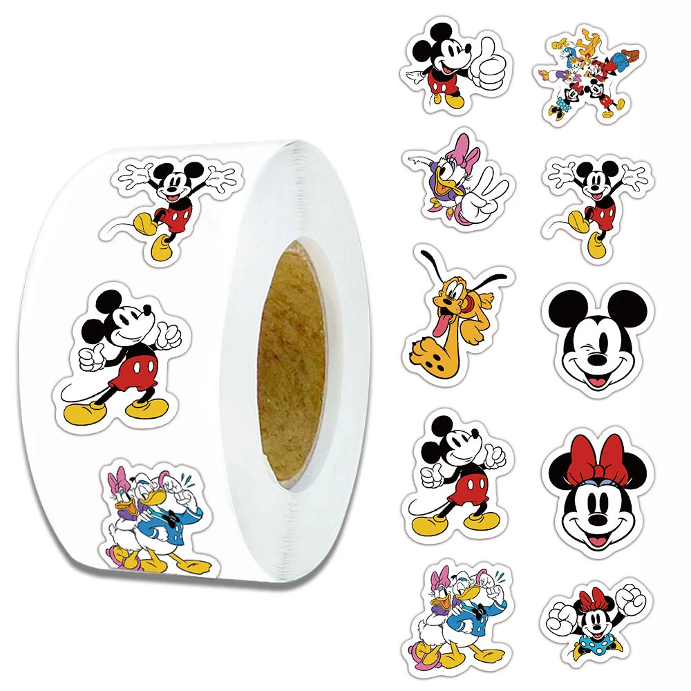 500pcs/Roll Disney Cartoon Stickers Cute Mickey Mouse Decals DIY Phone Case Journal Notebook Kawaii Graffiti Reward Sticker Toy