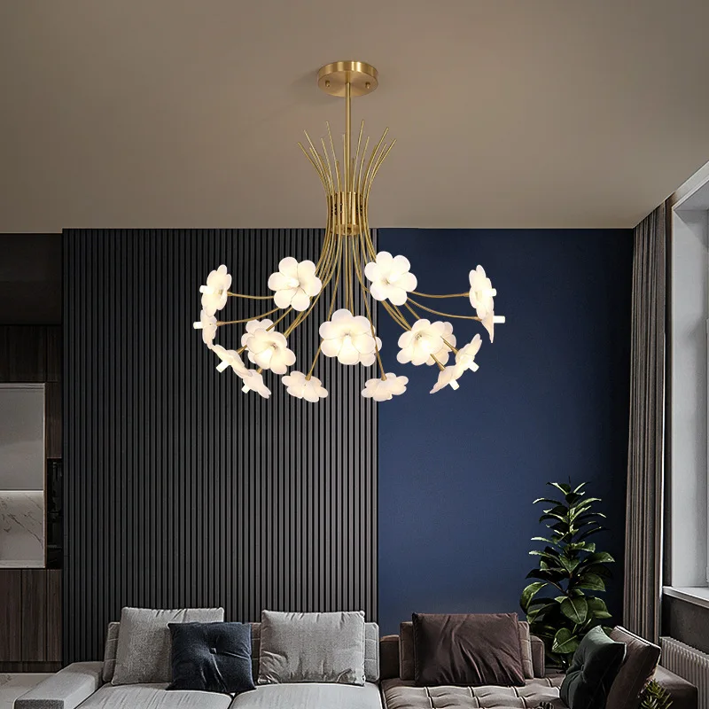 Nordic Creative Glass Flower Ceiling Light Art Decoration Interior Dining Room Living Room Bedroom Hotel Designer Pendant Light