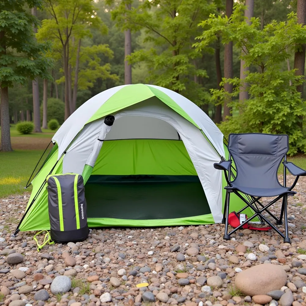 

4 Person Dome Camping Tent Green, Double Layer Waterproof, Removable Rain Fly, for Outdoor Hiking, Fishing