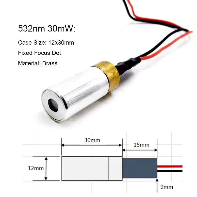 Green Dot Laser Module 5mW/30mW 505nm 520nm 532nm Focusable Positioning 3.7-5V