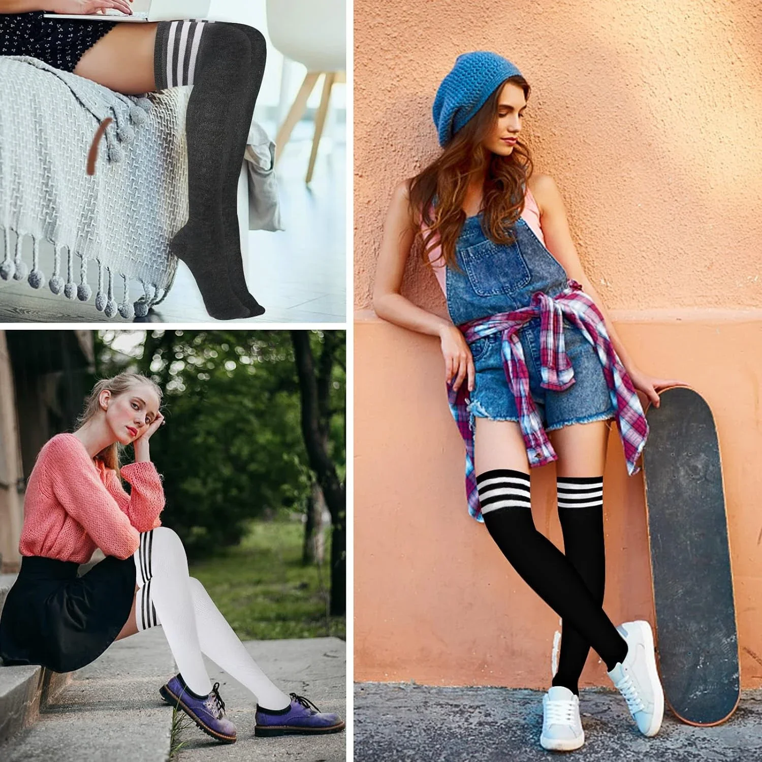 

Women’s high High Socks,Athletic Striped Stockings for Women Long Tube Stocking Over Knee Plus Size Sports Knee High Socks