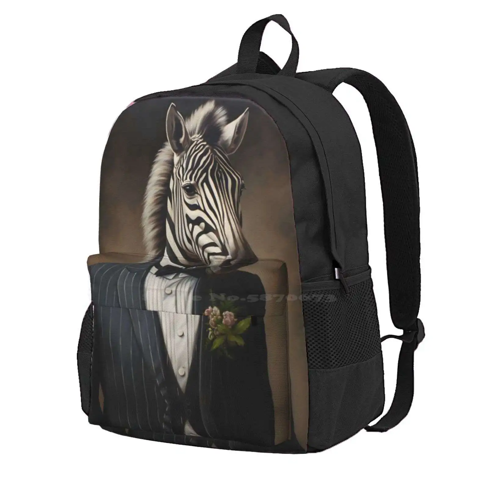 Zebra Portrait Dapper Animal Art Hot Sale Schoolbag Backpack Fashion Bags Zebras Striped Animal Striped Creature Costume Zebra