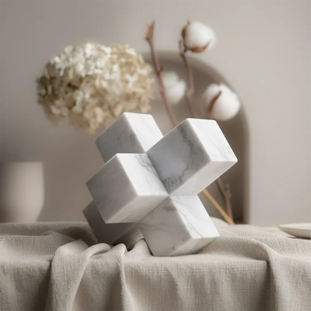 Handmade Sculpted Marble Cross Block Ornament Luxury Sculptures and Figurines for Bedroom Living Room Home Decoration