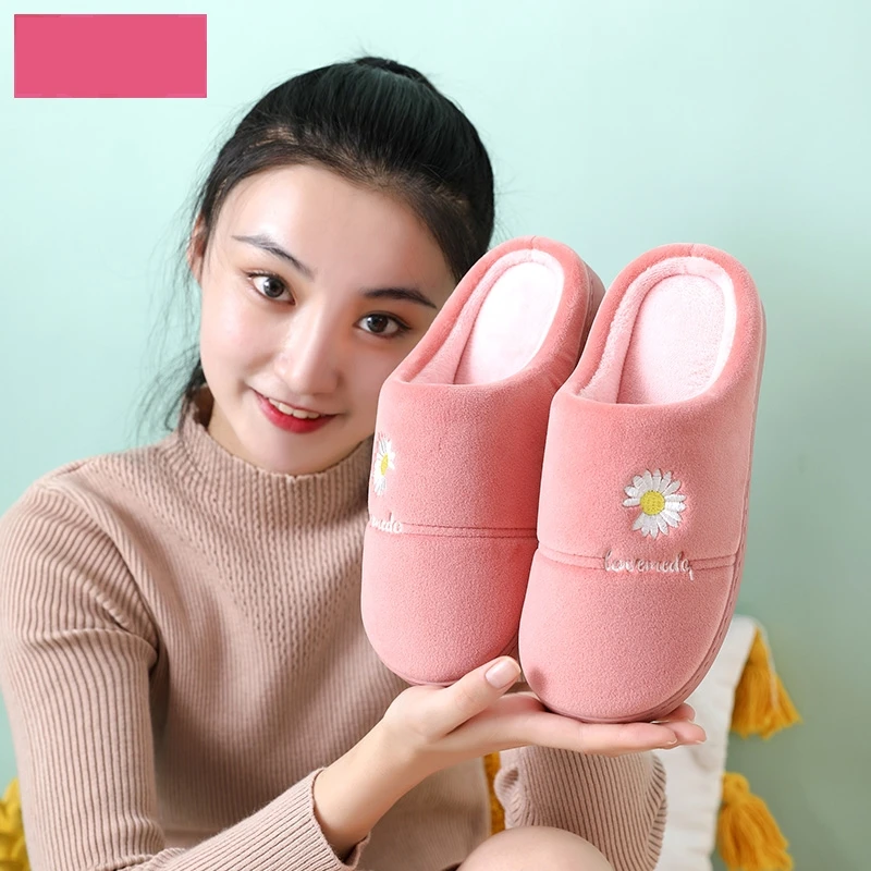 Cotton Slippers Female Couple Home Hair Slippers Non-Slip and Wear-Resistant Cartoon Indoor Warm Slippers Male Winter Home Use