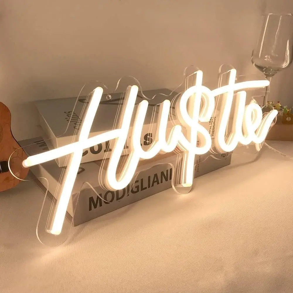 hustleネオンサイン、hustle-words-ledネオンライト、寝室、男の部屋、寮、ジム、オフィス、部屋用、usb電源、humble-ledネオンサイン