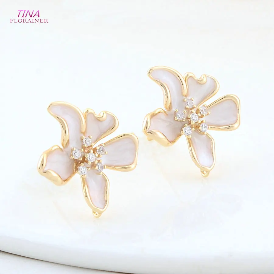 

19 мм 18-каратное золото с покрытием из латуни и циркона, серьги-гвоздики с цветком, аксессуары для самостоятельного изготовления ювелирных изделий