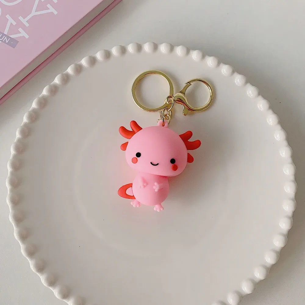 Lovely Axolotl Charm Key Chain Pink Blue Fish Animal Ornaments PVC Pendant for Pet Lovers Souvenirs Keyring for Girls Gift