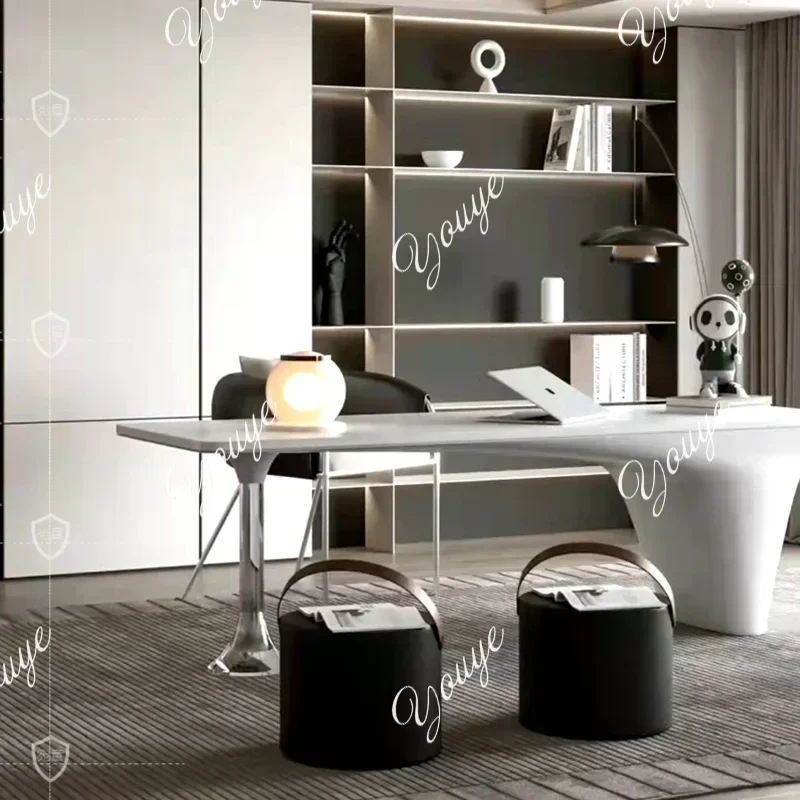 โต๊ะทำงานสำนักงานสีขาวหรูหรา N49 J โต๊ะทำงานอเนกประสงค์สำหรับบ้าน โต๊ะคอมพิวเตอร์ โต๊ะทำงานผู้บริหาร เฟอร์นิเจอร์สำนักงาน