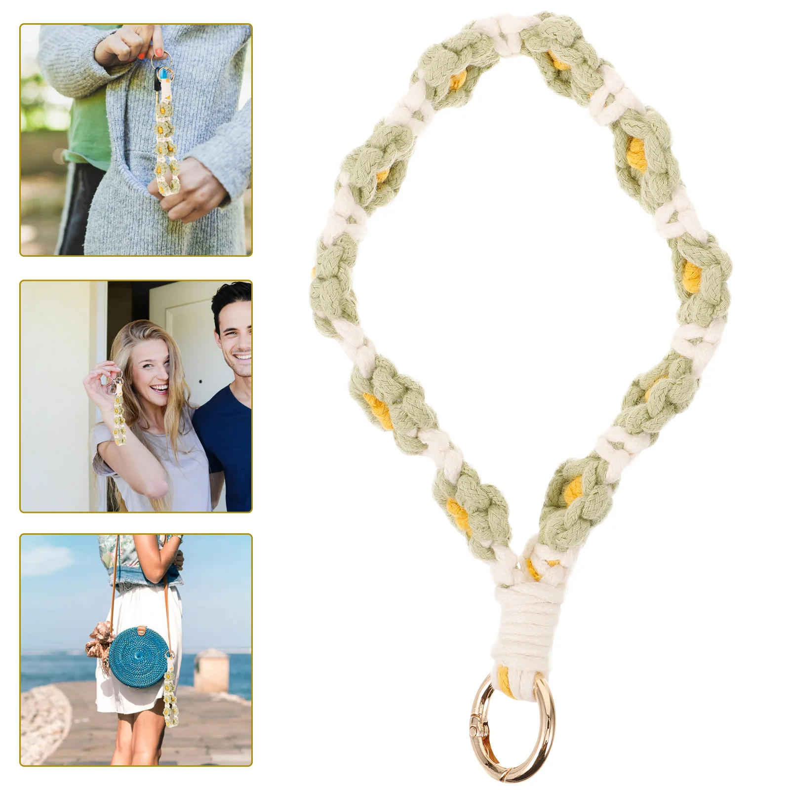 

Daisy Keychain Phone Lanyard to Weave Wrist Strap Cell Charms Hand Yarn Cute Wristlet