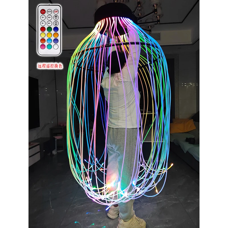 Full Color Luminous Fiber Dance Props LED Fiber Lamp Jellyfish Rotating Props Circus Dance Guide Light Strip Custom Rave Outfit