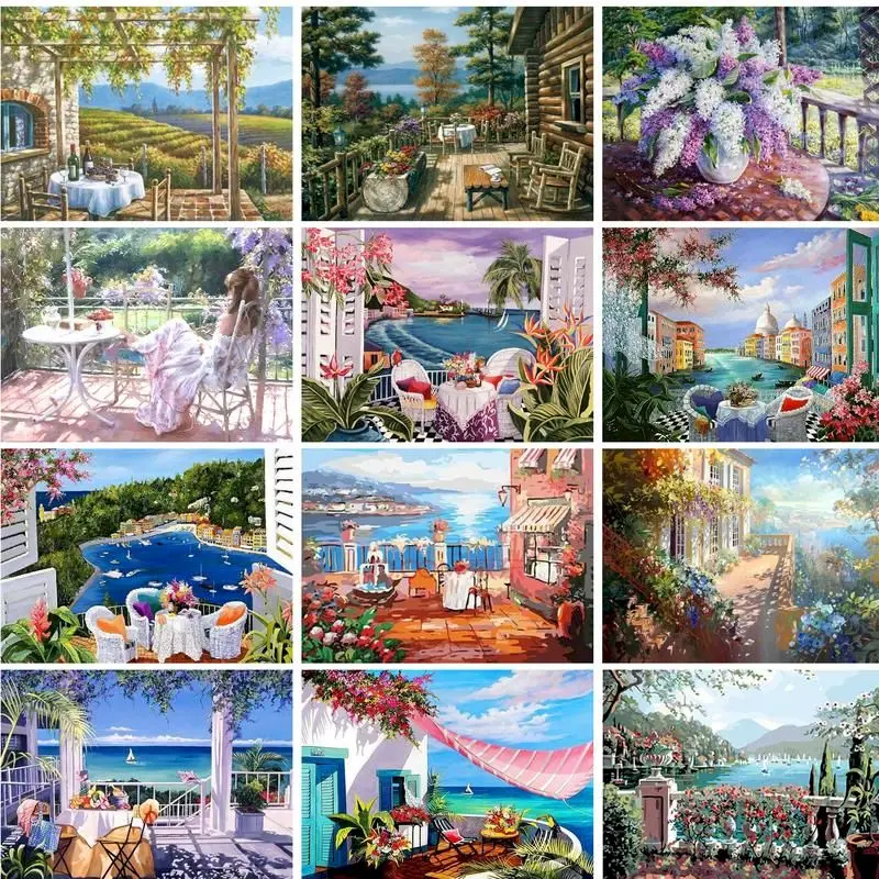 

GATYZTORY Interior Painting By Numbers Acrylic paints Canvas painting Balcony Scenery Pictures By Numbers Home Decor Unique Gift