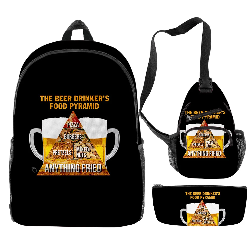 

Classic Popular Funny Beer 3D Print 3pcs/Set pupil School Bags Travel Laptop Backpack Chest Bag Pencil Case