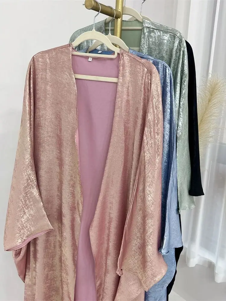 Kimono abierto de satén brillante para mujer, Abaya de lujo, Abayas musulmanas, Kaftan vestido, ropa islámica, Ramadán Eid, Dubai, 2024