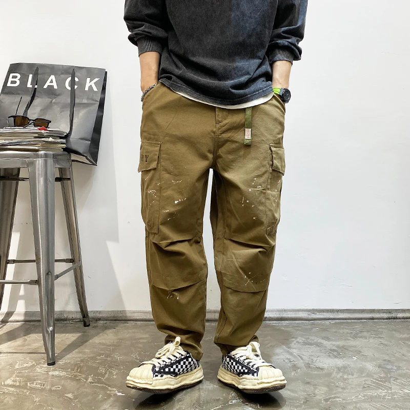 

Japanese Streetwear High Quality Cargo Pants Men Clothing Fashion Paint Spot Harajuku Casual Straight Trousers