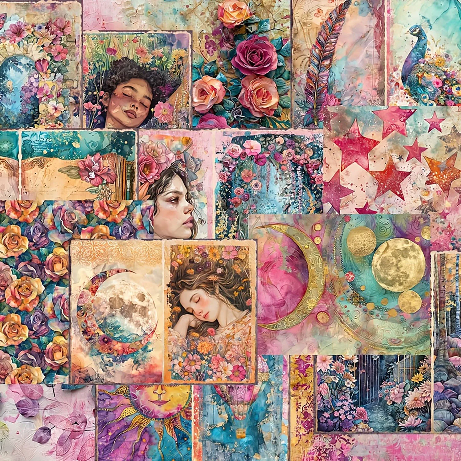 90-teiliges Hintergrundpapier- und Aufkleber-Set, buntes Blumen- und Sternmuster, DIY-Bastelarbeiten, Junk-Tagebuch, Scrapbooking, Grußkarten – Detail 5
