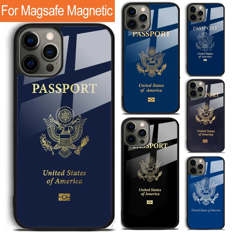 American Passport Phone Case For iPhone 16 15 14 13 12 11 Pro Max Plus Magsafe Magnetic Wireless Charging Cover