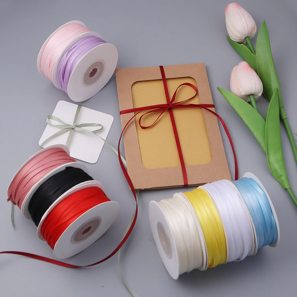 50 Yards/Rolle 3mm Polyester-Satinbänder für Bastelarbeiten, Hochzeitsdekorationen, DIY Ripsband, Schleifen, Geschenkverpackungen – Detail 5