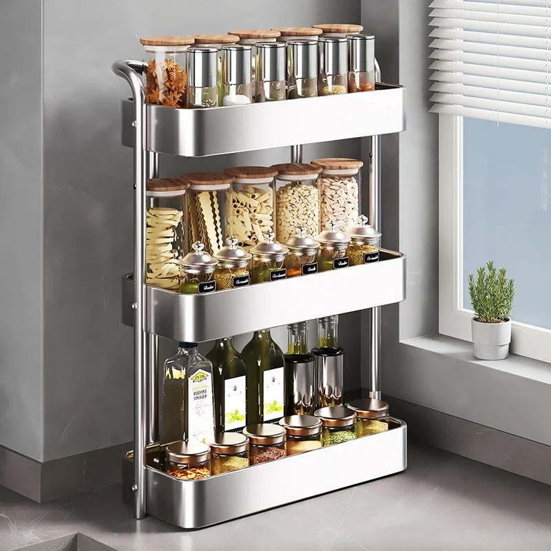 

Kitchen Corner Seasoning Rack Multilayer Storage Shelves Adjustable Stainless Steel Spice Organizer Raised Fence Kitchen Shelf