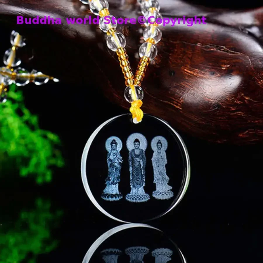 GOOD Amulet Asia Temple Greco Buddhist pocket talisman Exorcism safe GOOD LUCK XI FANG SAN SHENG crystal Buddha card Pendant