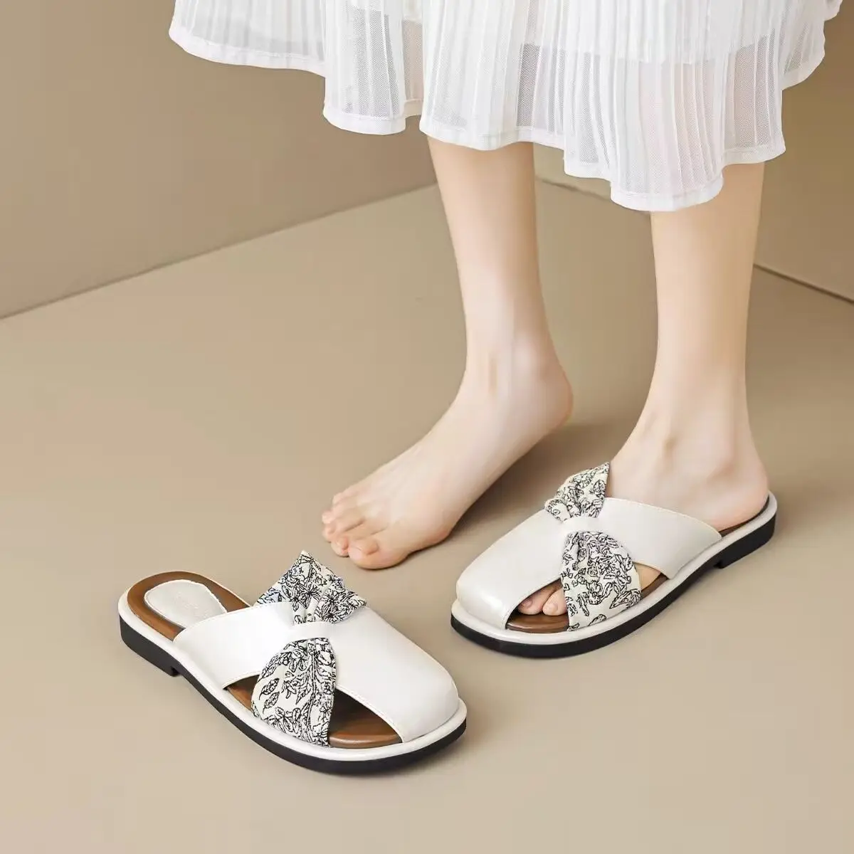 

Women's French Sophisticated Look Half Slip On Mule Sandal Summer Outdoor Shearling Plus Size
