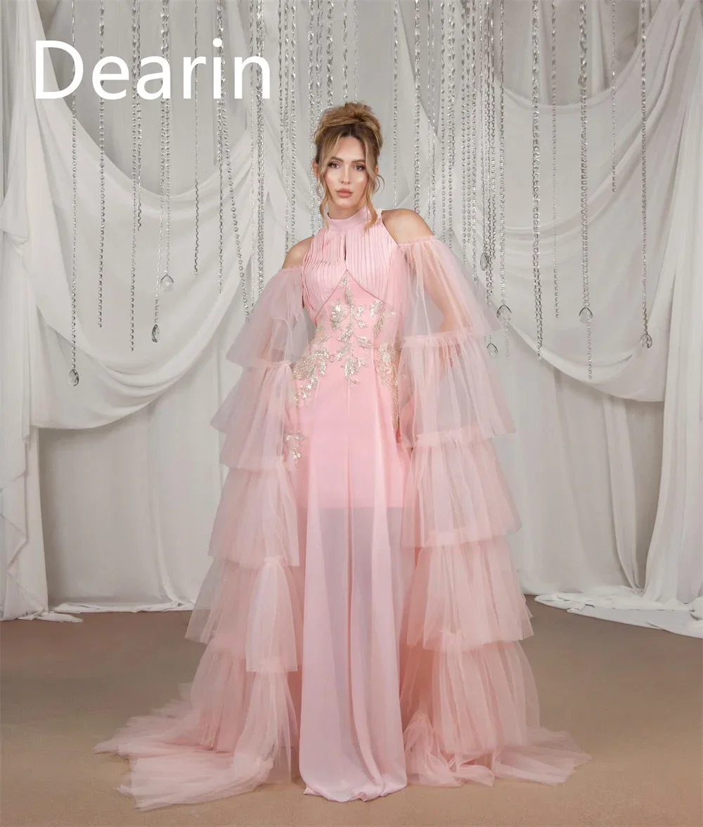 Customized Evening Gown Dearin High Collar Column Floor Length Skirts Tulle Bespoke Occasion Dresses Saudi Arabia Prom Formal Dr