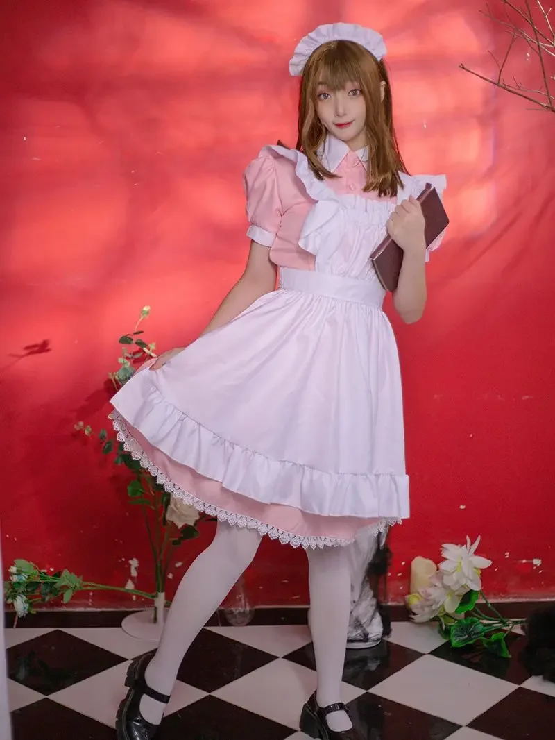 MAGOGO Kawaii Lolita Anime Maid Outfit Blue Pink Maid Outfit Lolita Dresses Costume Cute Japanese Cosplay Costume Anime Outfit