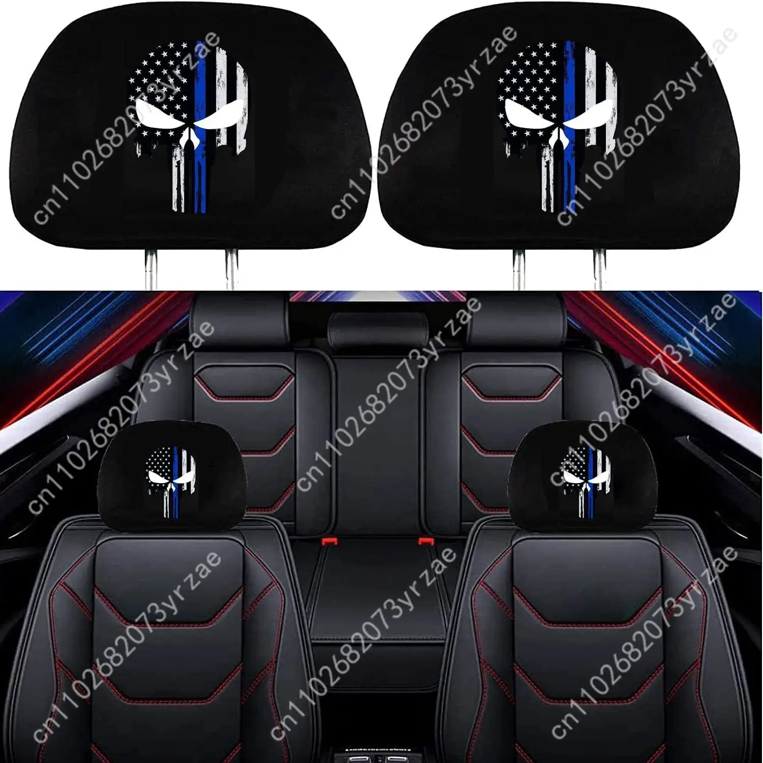 

American Skull Flag Seat Headrest Cover (2pcs) Environmentally Friendly Headrest Protector Breathable Comfortable Vehicle Decor
