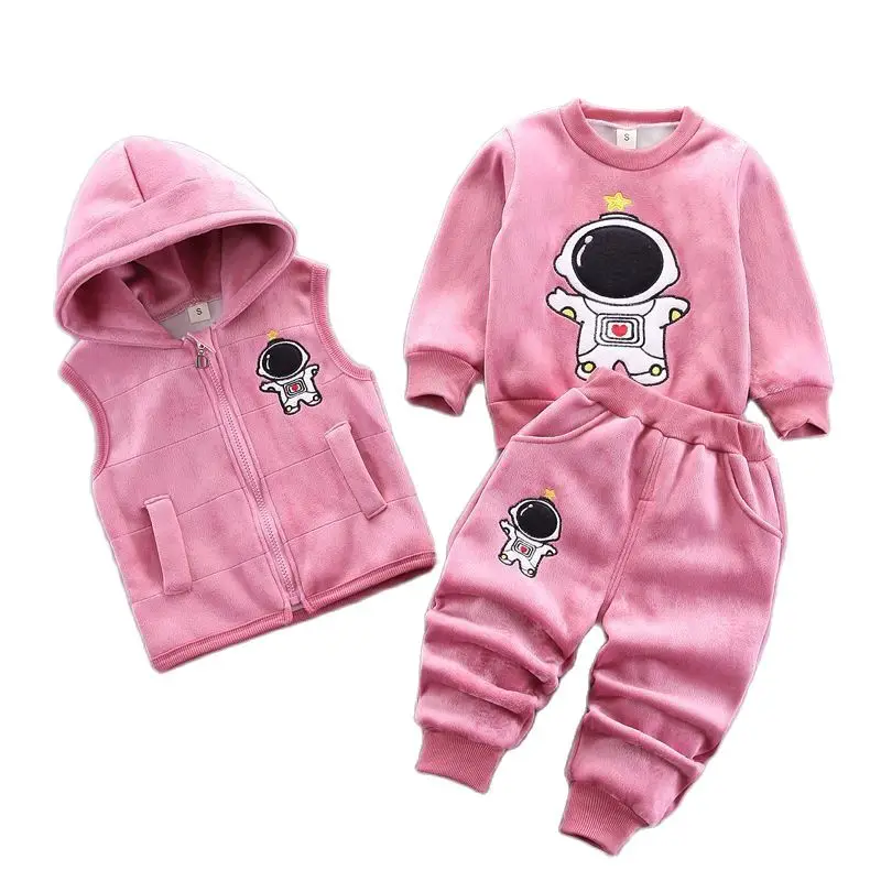 2023 New Baby Boys Girls Christmas Cartoon Winter felpa con cappuccio Warm Vest Coat + felpa + pantaloni 3 pezzi tuta sportiva per bambini infantili