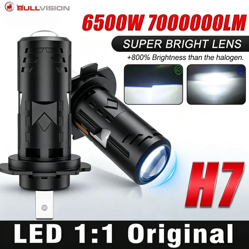 Bullvision 1:1 Mini H7 Lens LED Car Headlight Bulb CANBUS Plug&Play 6000W Turbo Auto Bulb Mini H7 Low Beam Fog Lamp Bulb 12V 24V