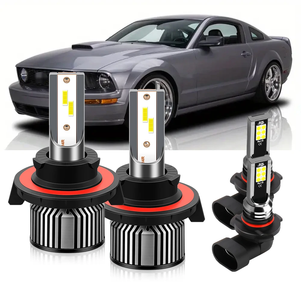 Fits For Ford Mustang 2005 - 2012 6000K LED Headlight Ultra Bright 20000LM Car Front Headlamps + Fog Bulbs 6000K Combo 4PCS Kit