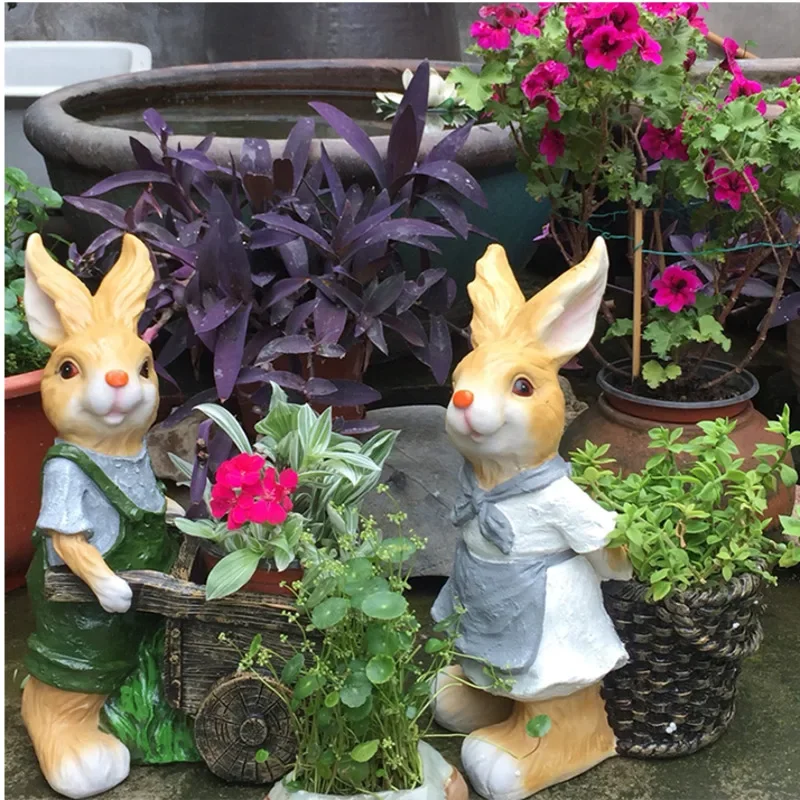 

Cartoon Rabbit Simulated Animals Resin Painted Flower Pot Outdoor Courtyard Creative Scenery Balcony Standing Plant Stand