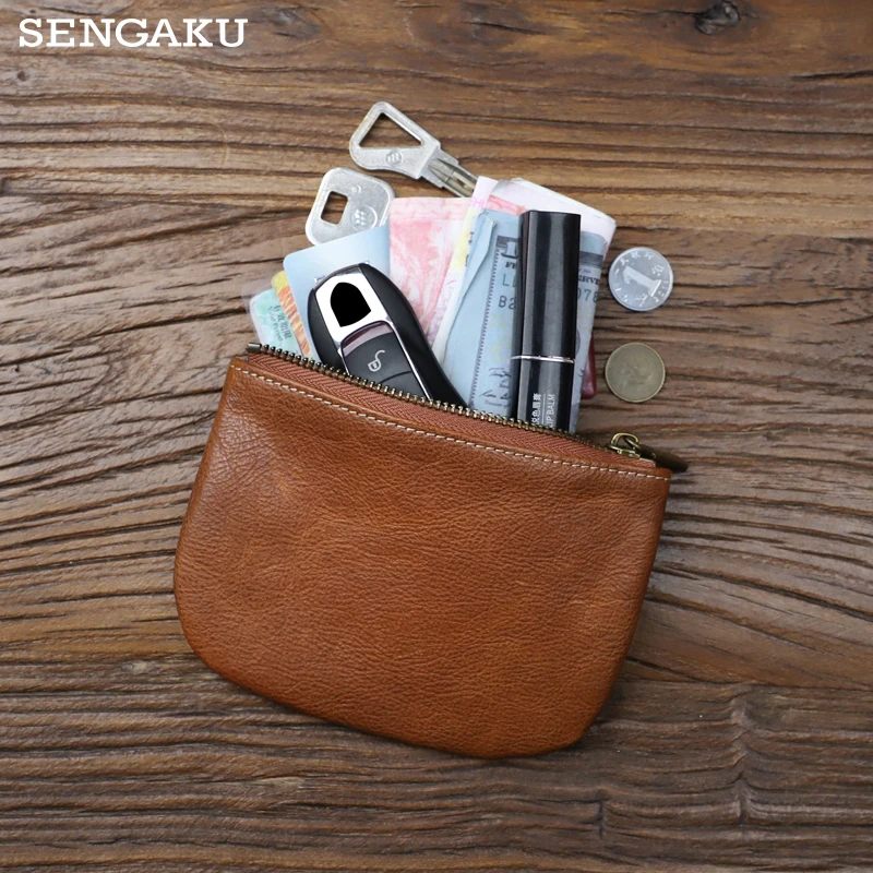 

Casual Coin Purse Handmade Genuine Leather Card Slot Bag Small Mini Card Wallet Key Organizer Pocket Money Bag Zipper