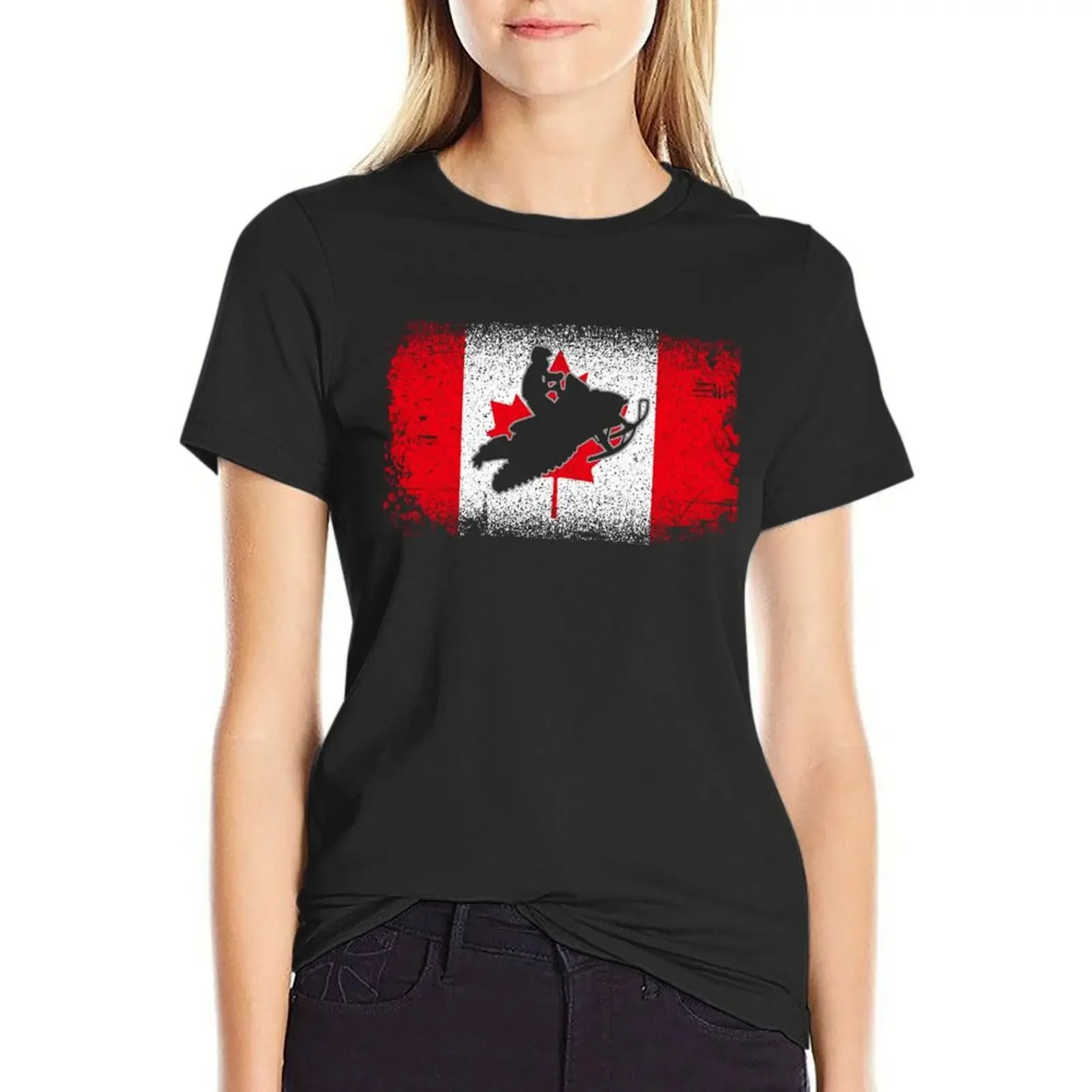 snowmobile rider canada flag sled vintage T-Shirt Short sleeve tee hippie clothes western t-shirt dress for Women