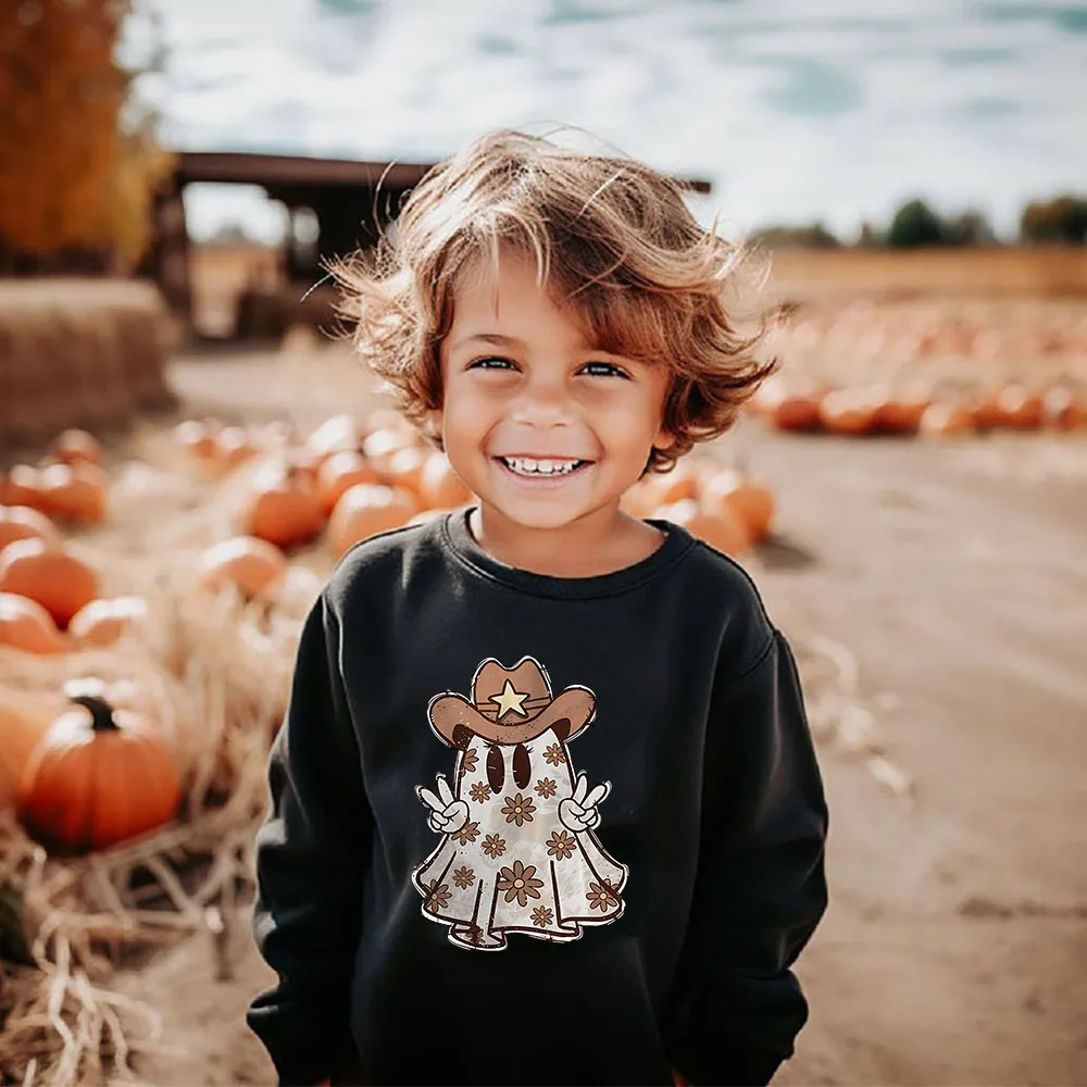 Halloween Sweatshirt Toddler Retro Ghost Halloween Sweatshirs Kids Spooky Season Shirts Toddler Crewneck Pullover Clothes