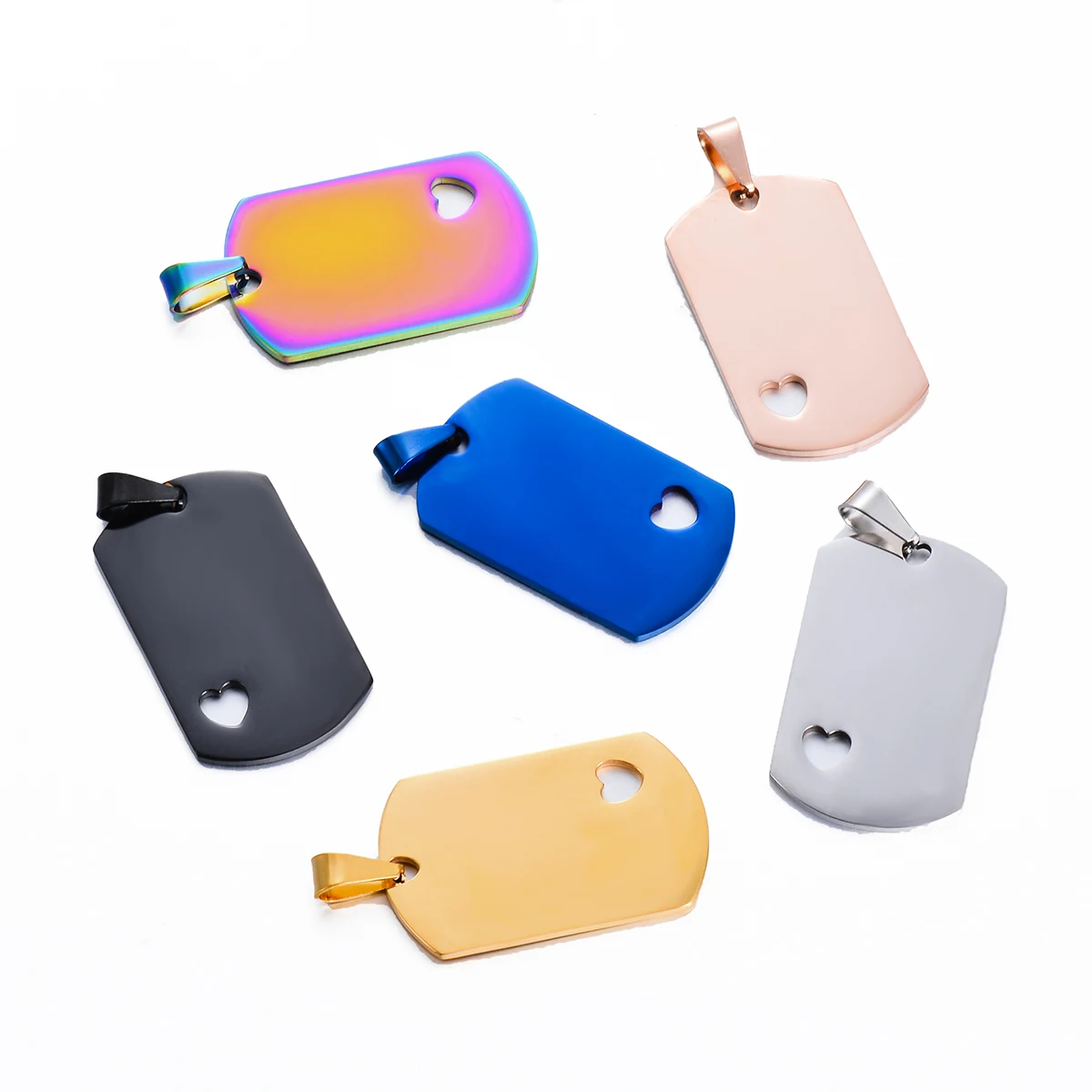 5Pcs/Lot Stainless Steel Rectangle Blank Military Army ID Tag Heart Dog Tags Pendant Necklace Jewelry Dropship