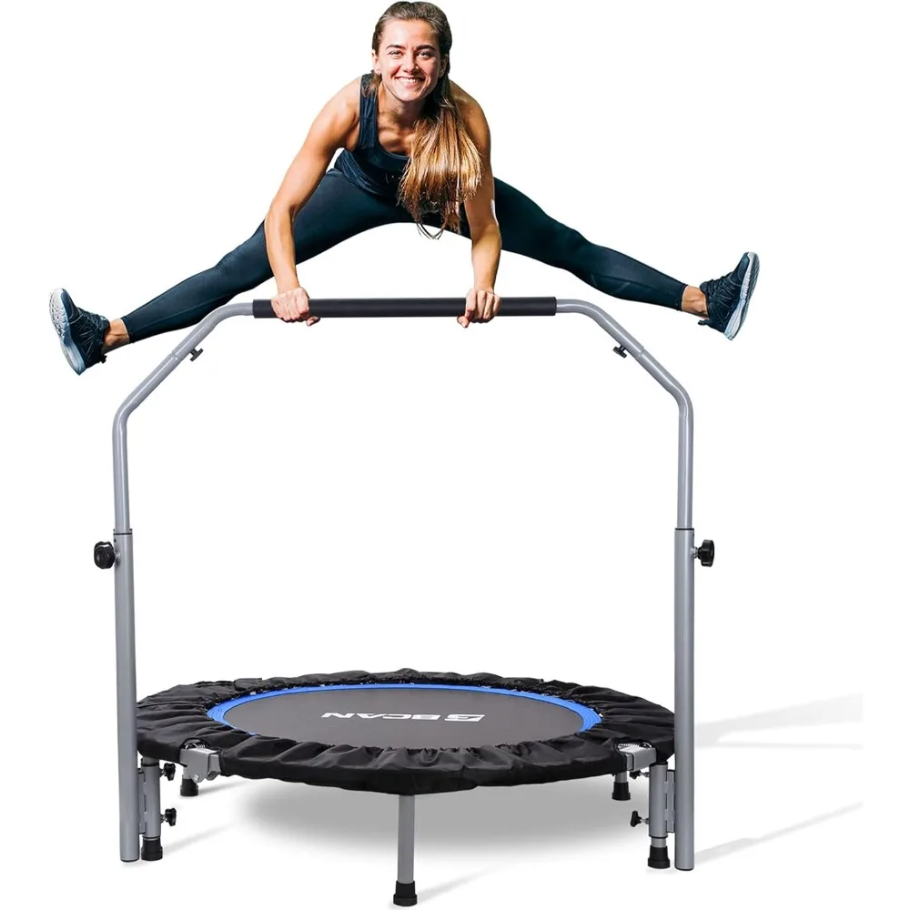 

40/48" Foldable Mini Trampoline Max Load 330lbs/440lbs, Fitness Rebounder with Adjustable Foam Handle