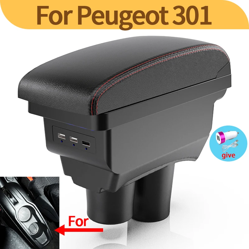 

For Peugeot 301 special car armrest storage double-layer storage box interior modification car accessories USB
