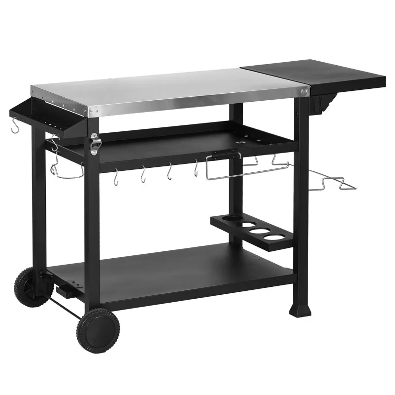 

Multifunctional stainless steel dining cart BBQ trolley outdoor pizza oven folding dining table
