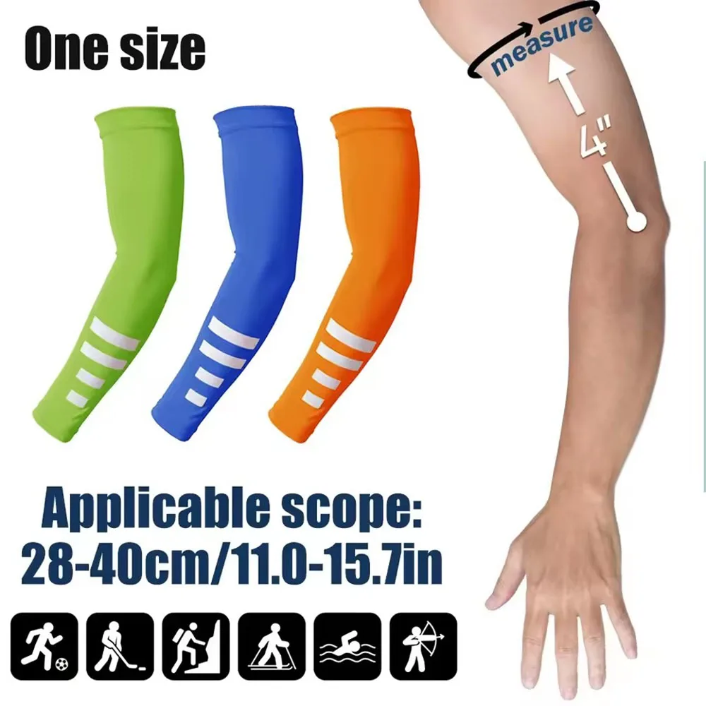 1 Pair of Arm Sleeves with Reflective Stripes Refreshing UV Sun Protection Sports Compression for Men/Women Golf Outdoor Sports
