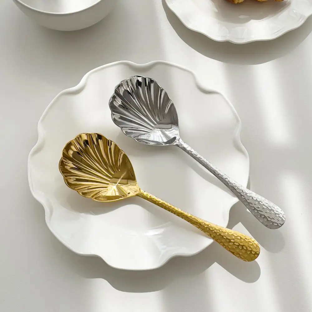 Stainless Steel Shell Shape Spoon Ultra-large Hammer-patterned Soup Spoon Light Luxury Household Public Dispense Spoon Tableware