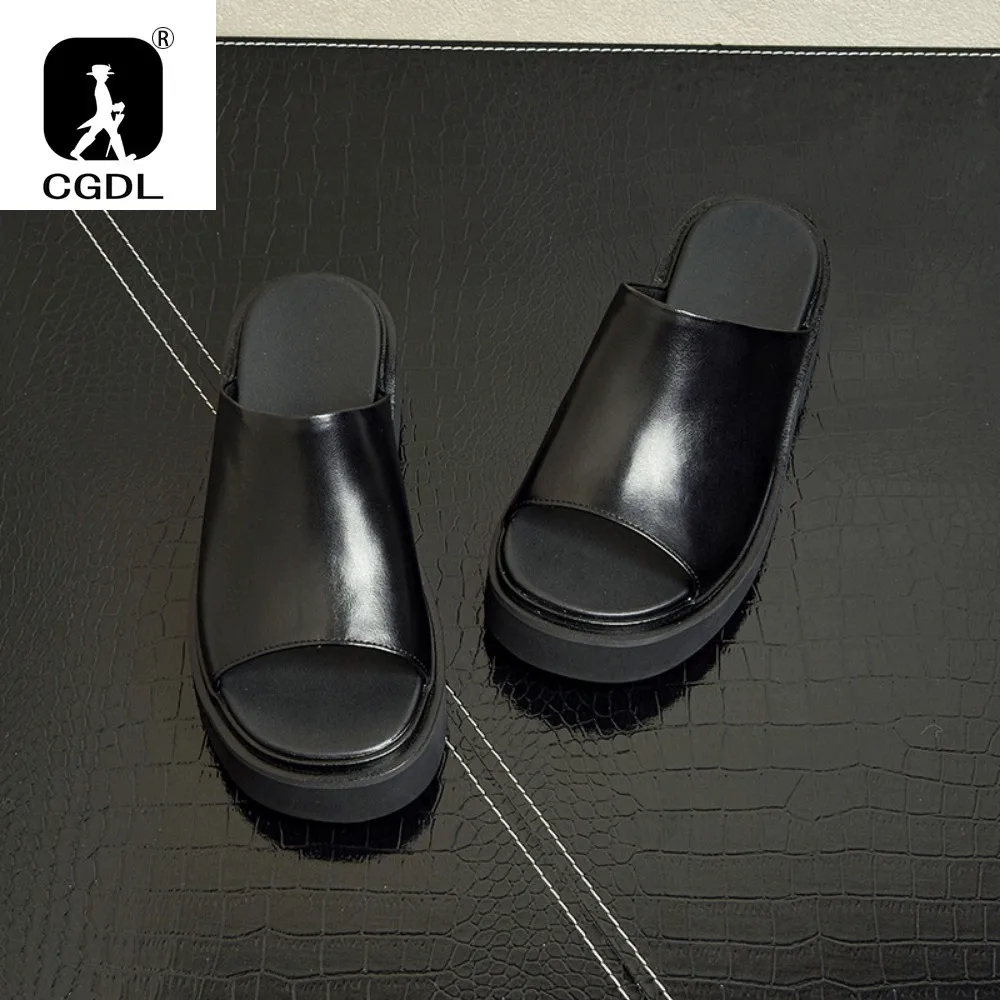 2024 Summer Men's Slides Man Slippers Genuine Leather Sandals Fashion Outdoors Non-slip Casual Shoes Beach Garden Sandals