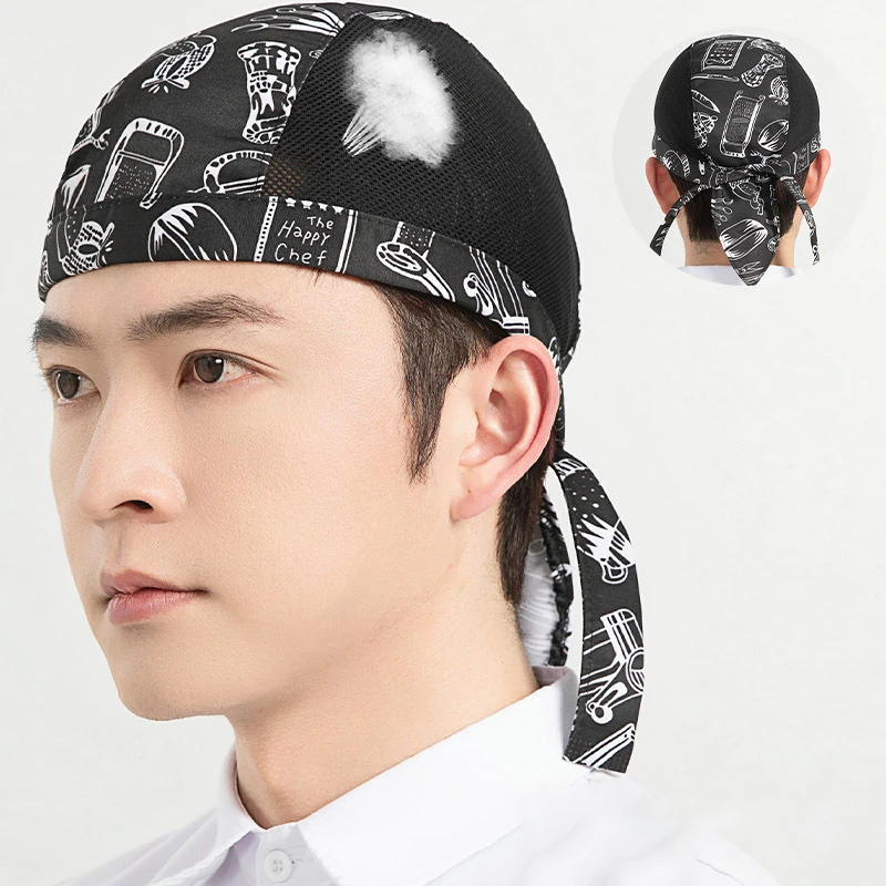 1 Pcs Chef Hat Summer Mesh Breathable Work Uniform Hat Restaurant Kitchen Bakery Cuisine Cook Chef Headscarf Pirate Hat Headband