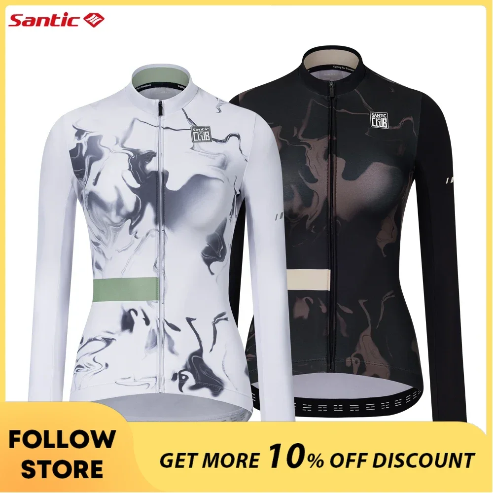 

Santic Women's Cycling Jersey Autumn Winter Windproof Thermal MTB Riding Sports Clothing Long Sleeve Full Zipper Bicycle Jackets