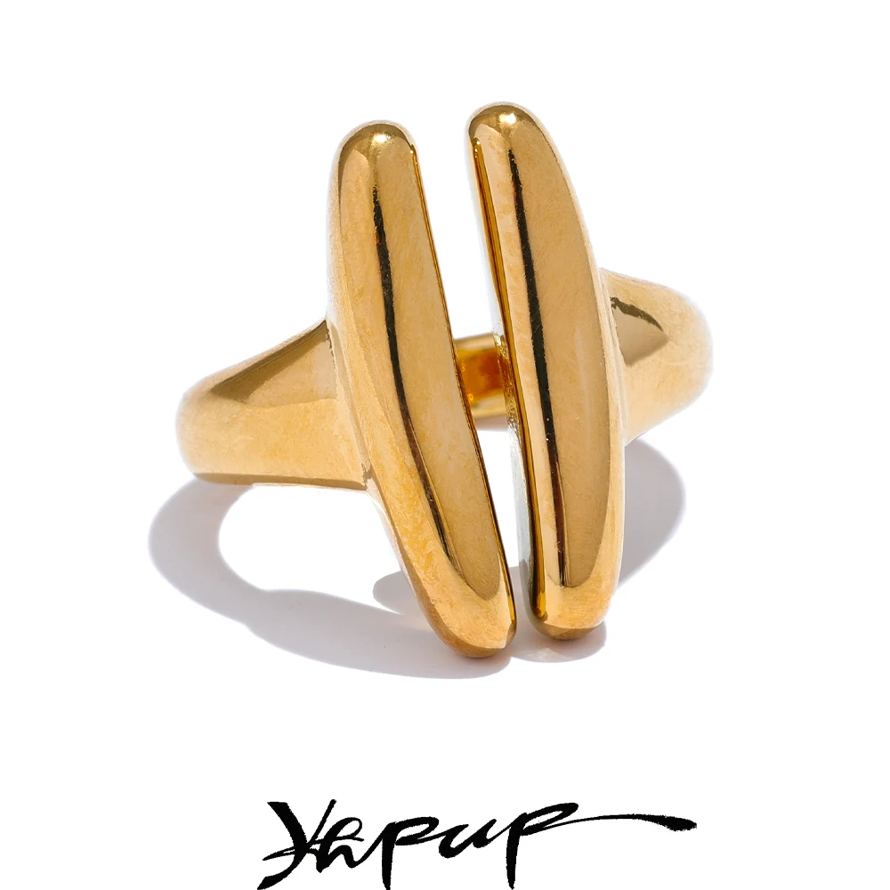 Yhpup anel aberto geométrico minimalista, à prova d'água, aço inoxidável 316l, declaração dourada 2024, joias requintadas incomuns para mulheres