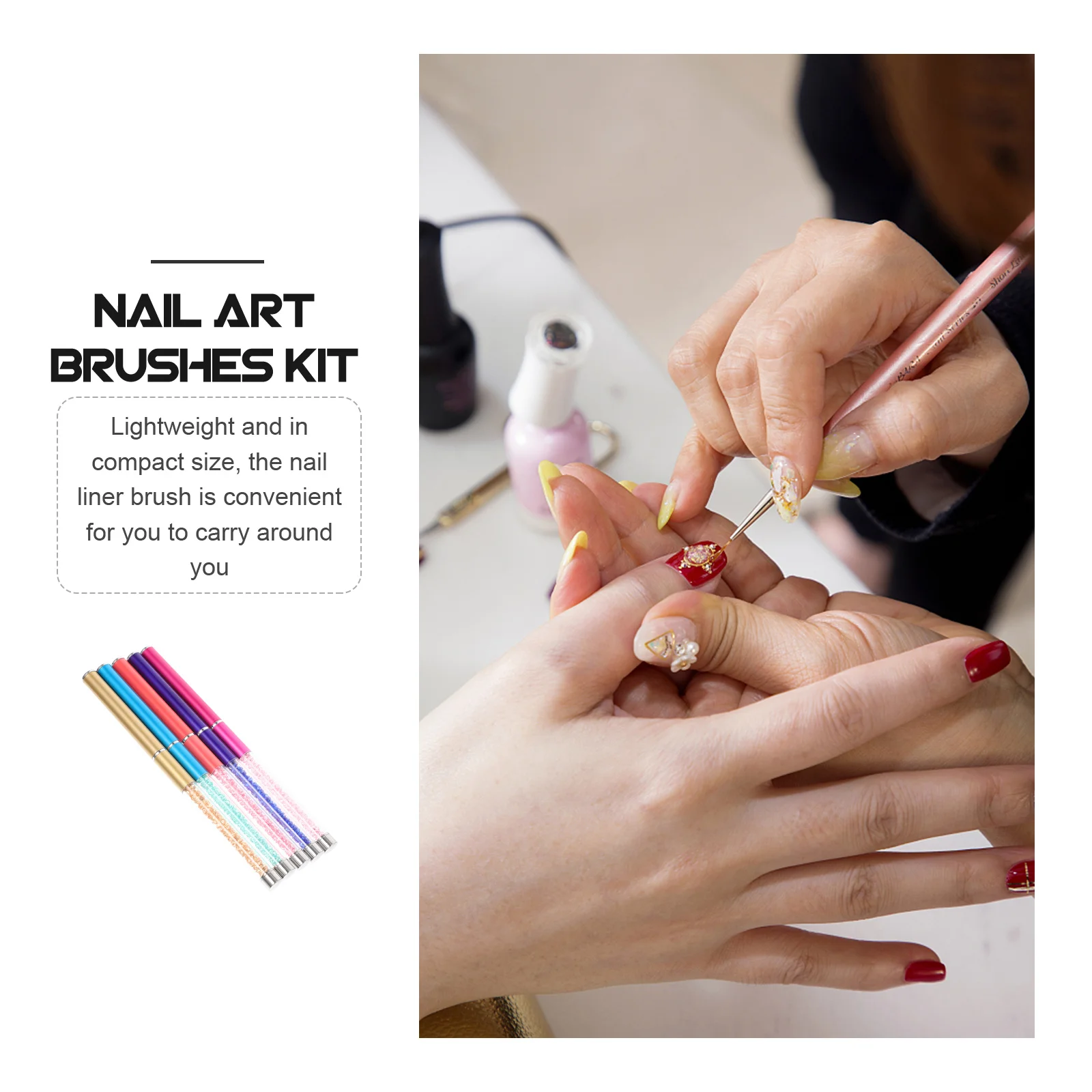 Kit de pinceles para delineador de uñas, agarre antideslizante Premium portátil para diseño de Arte de uñas, herramientas de pintura de manicura, suministros de bolígrafos decorativos, 5 uds.